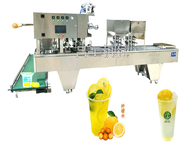 武汉吕工机械有限公司一出四口柠檬水杯装灌装机